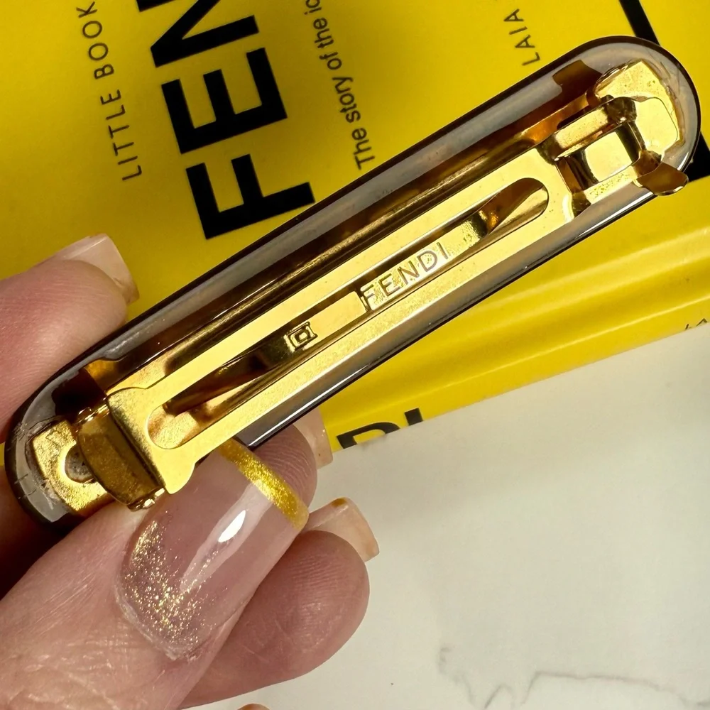 Fendi Brown Tortoise Logo Hair Clip